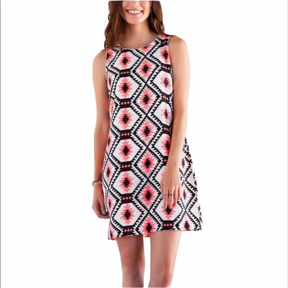 New MIAMI Cupertino Print Beaded Dress Sleeveless Bright Orange White Black Sz S